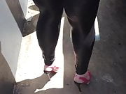 Walking In Wetook Leggings And Pink Heels