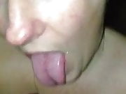 Girlfriend strokes my cock and shoots the cum in her mouth