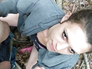 Cumming on her face in the woods