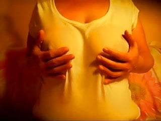 Huge naturals with hard nipples in wet shirt