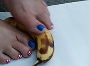 Barefoot banana stroke with feet