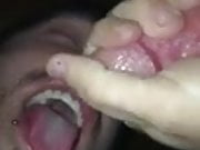 Slow motion cumming in the mouth