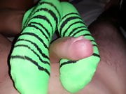 hot sockjob from my wife in green zebra ankle socks