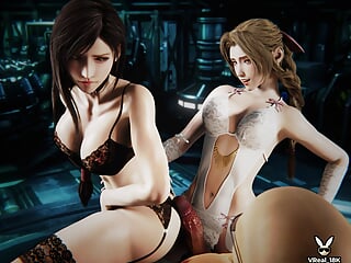 Double Pussyjob with cumshot - parody of Final Fantasy featuring ifa Lockhart, Aerith Gainsborough, Rude