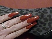 My long nails in sparkling red nail polish