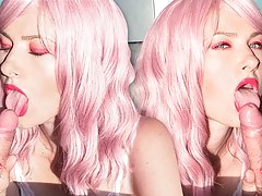 Gentle Blowjob and Cum Play from Beauty with Pink Hair and Juicy Lips