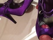 Purple satin peep toes getting cummed!