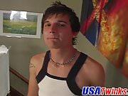 Hot and cute twink wanks his big fat dick in the corner