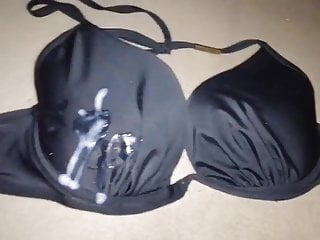 Cum on padded black bikini bra...