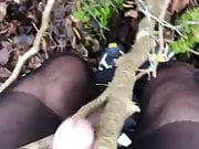 in the forest in pantyhose cumshot