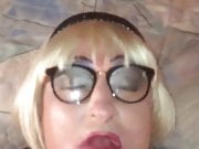 Sissy blonde with glasses face fucked and hard slap face by 