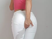 White jeans and panty wetting 