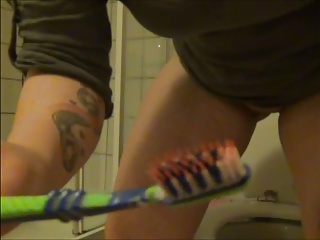 European, Homemade, Toothbrush, Pissing