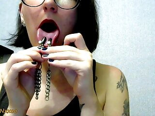 Sloppy Sucking With Clamps On Tongue