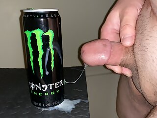 Small Penis Shooting a Load And Pissing On An Empty Monster s Drink Can