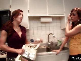 Busty MILF teaches young brunette how to cook and then some