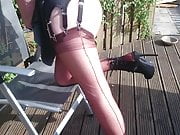 Latex & layered in nylons and pantyhose in the garden
