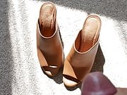 Cumming on Office 'Pose' tan leather 4-inch block heel mules