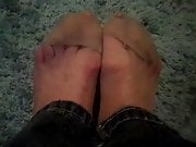 rubbing my nylon ed feet