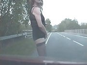 Exhibitionist tranny whore, see-thru on the streets again